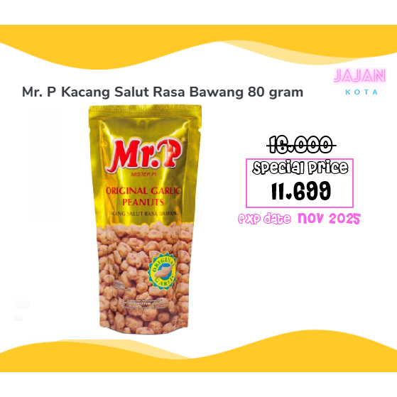 

Mr. P Kacang Panggang Rasa Garlic 80 Gram