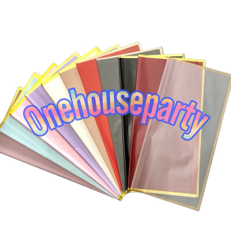 

Kertas Bucket Flowers Wrapping Transparan Cellophane Gold Frame buket bunga one house party