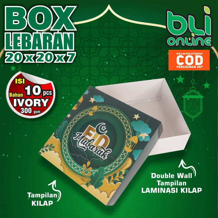 

Box Lebaran 20 x 20 x 7 / isi 10 pcs / Hampers Lebaran / Box Kue Kering / Dus Idul Fitri / Kardus Lebaran