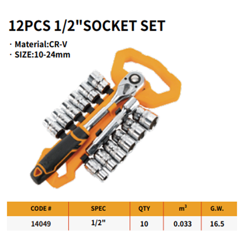 DINGQI Kunci Soket Set Lengkap 1/2" 12Pcs Kunci Socket Wrench 14049