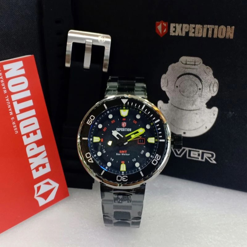 Jam Tangan Pria Expedition 6727 E-6727  Black Silver Stainless Steel