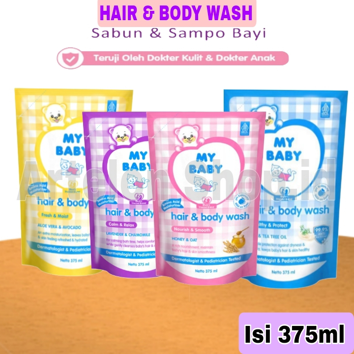 My Baby Sabun Cair - my Baby Hair & Body wash Sabun & Shampo Bayi - Sabun Cair Body wash Refil 375ml