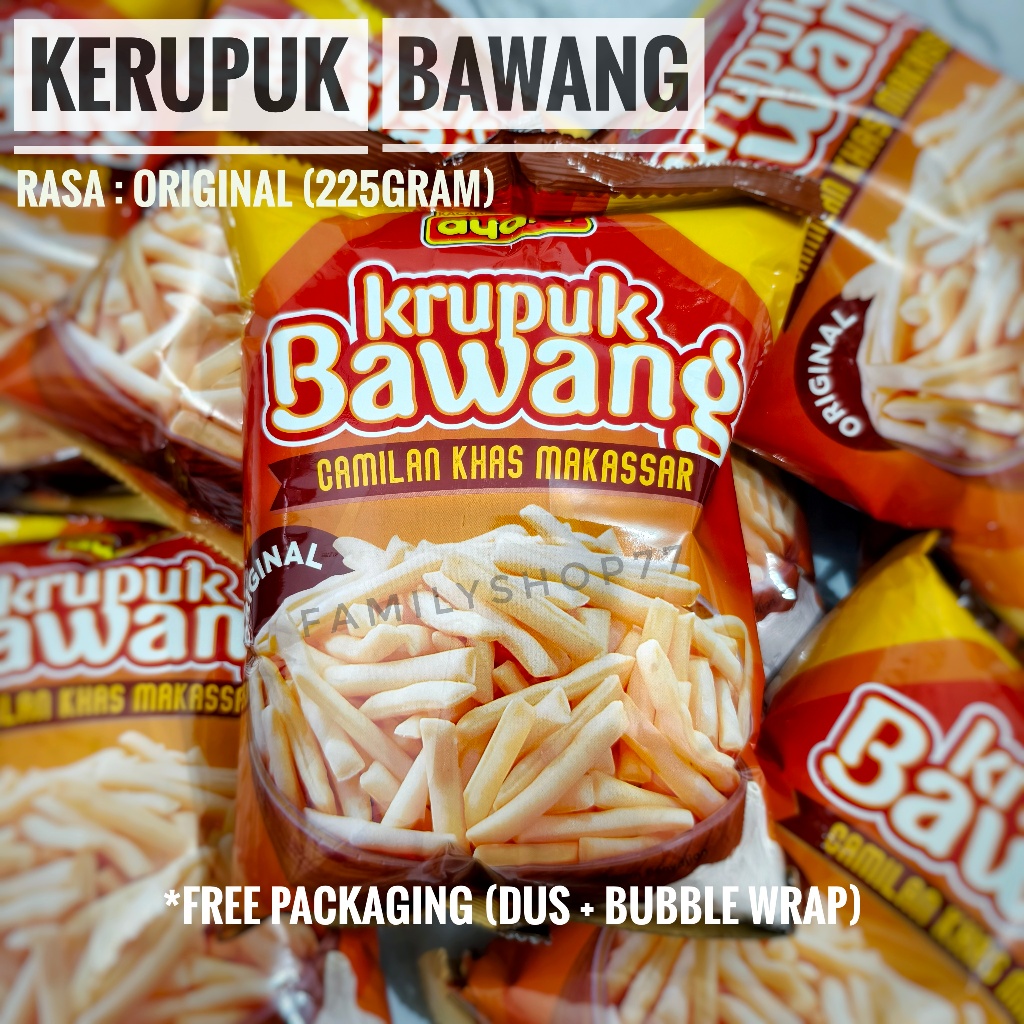 Kerupuk / Krupuk Bawang Ayam 225Gram 450Gram - Rasa Pedas dan Rasa Original - Camilan / Cemilan Khas
