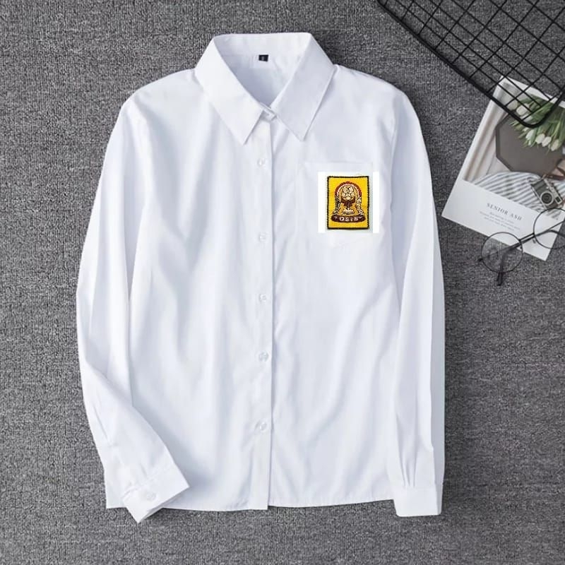 Baju putih panjang SMP, Baju putih bahan Oxford dan bahan twis (licin serta mengkilap), Baju putih p