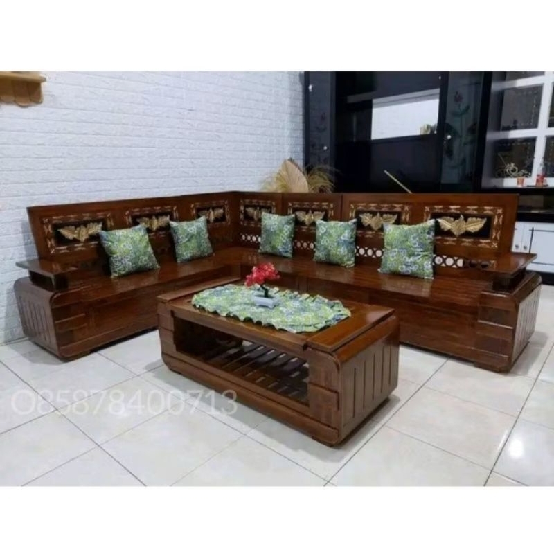 Ready Stok  COD  kursi sudut minimalis full Kayu Jati Jepara kursi tamu minimalis jati kursi ruang t