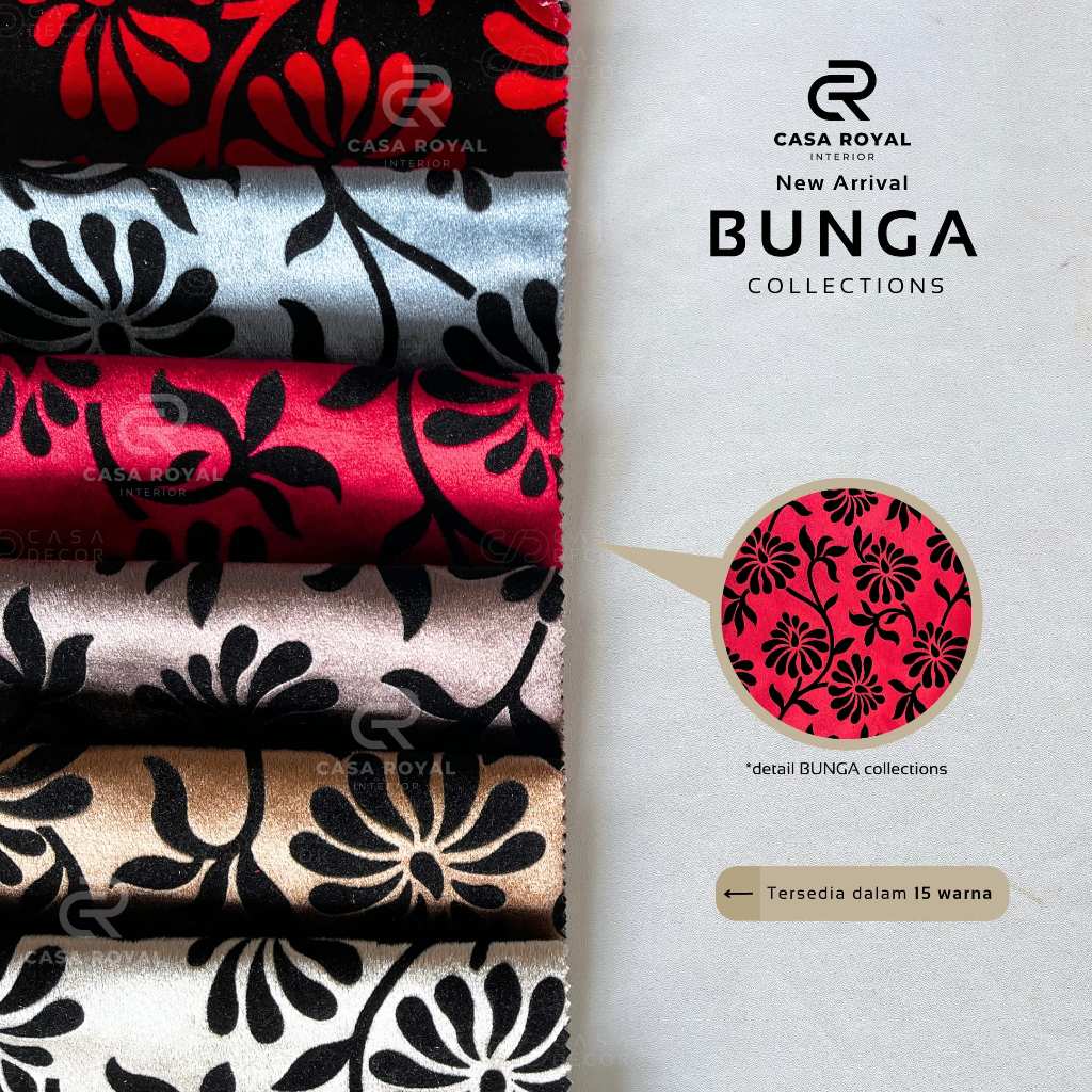 Kain Sofa Bludru Premium Emboss Bunga | Bahan Sofa Meteran Mewah & Lembut (BUNGA)