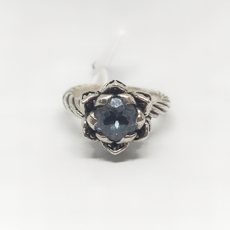 Cincin Ring Motif Bunga Mawar Lilit Batu Natural Blue Topaz Perak Silver Bali Asli 925 Pria Wanita P