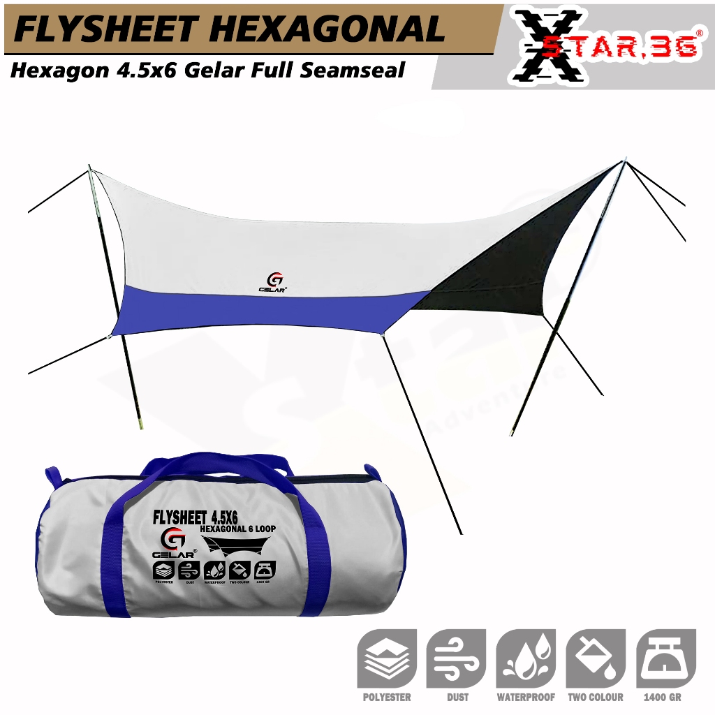 flysheet hexagonal waterproof 4.5 x 6 flysheet tenda camping full seamseal flysheet hexagon gelar