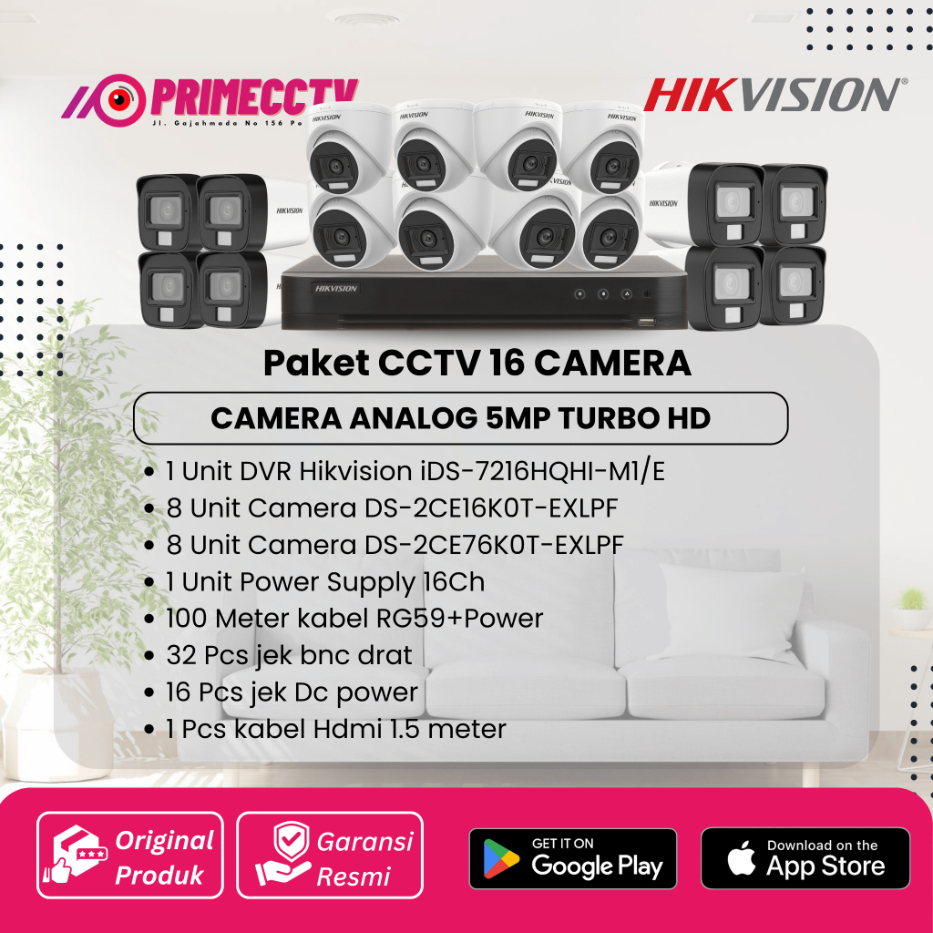 PAKET CCTV HIKVISION 16 CAMERA TURBO HD 5MP