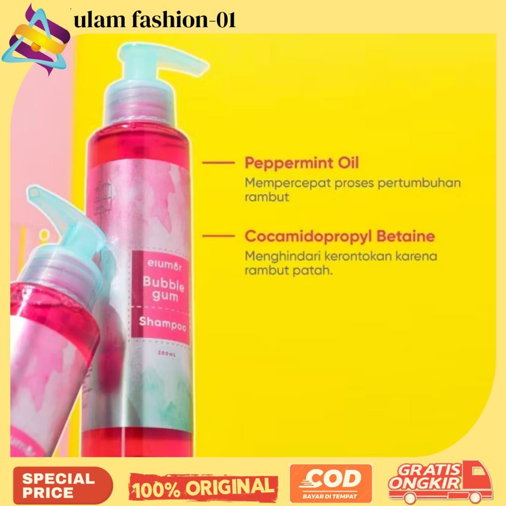 ELUMOR BUBBLE GUM Shampo 200ML - Shampo Rambut Rontok /Shampo Rambut Kering