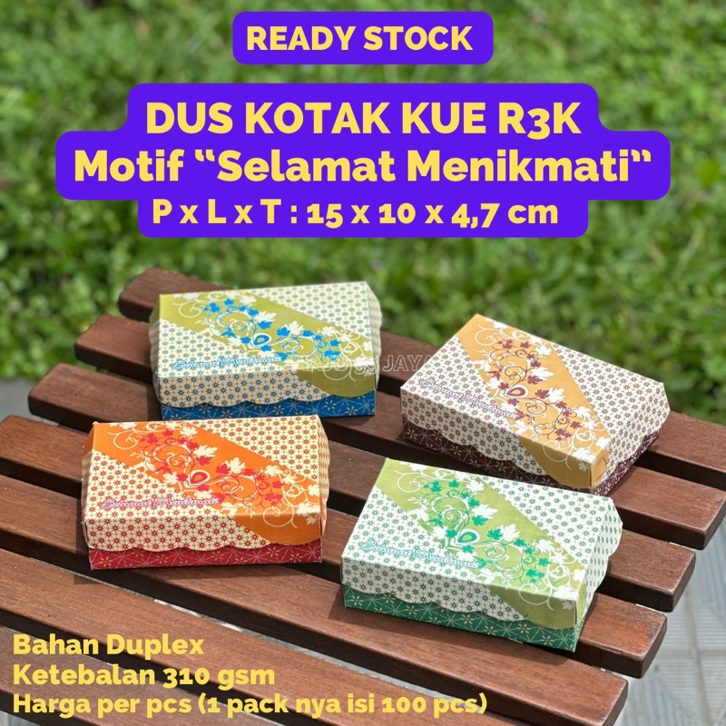 Dus Kotak Kue R3K Renda Cetak Motif Selamat Menikmati Duplex Ketebalan 310gsm Ukuran 15x10x4,7 cm | 