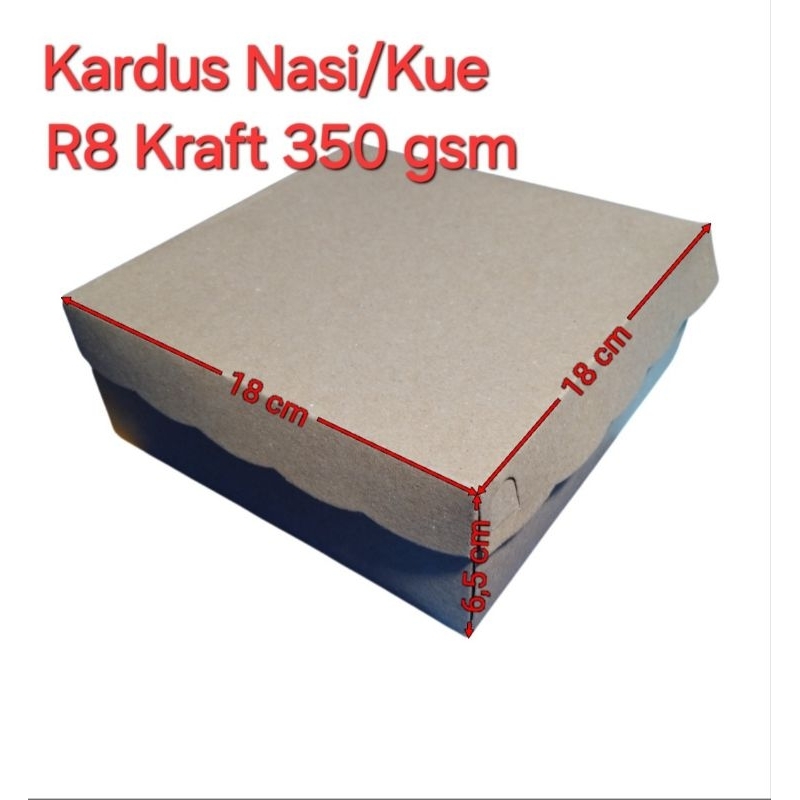 

Box Nasi 18 ( R 8 ) plus mika 350 GSM / Kardus Kraft Coklat R8 350 Gsm / Kotak Kardus nasi Kue R8 18x18x6,5