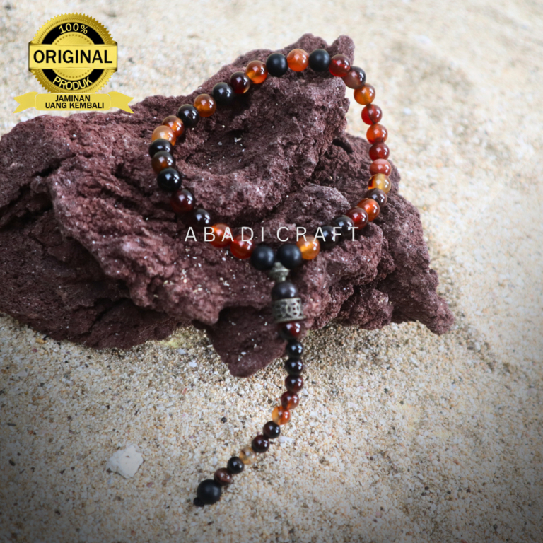 Tasbih Batu Alam Akik 33 Butir Yaman Sulaiman Merah Madu mix Onyx Hitam Asli Original 100 % keren Me