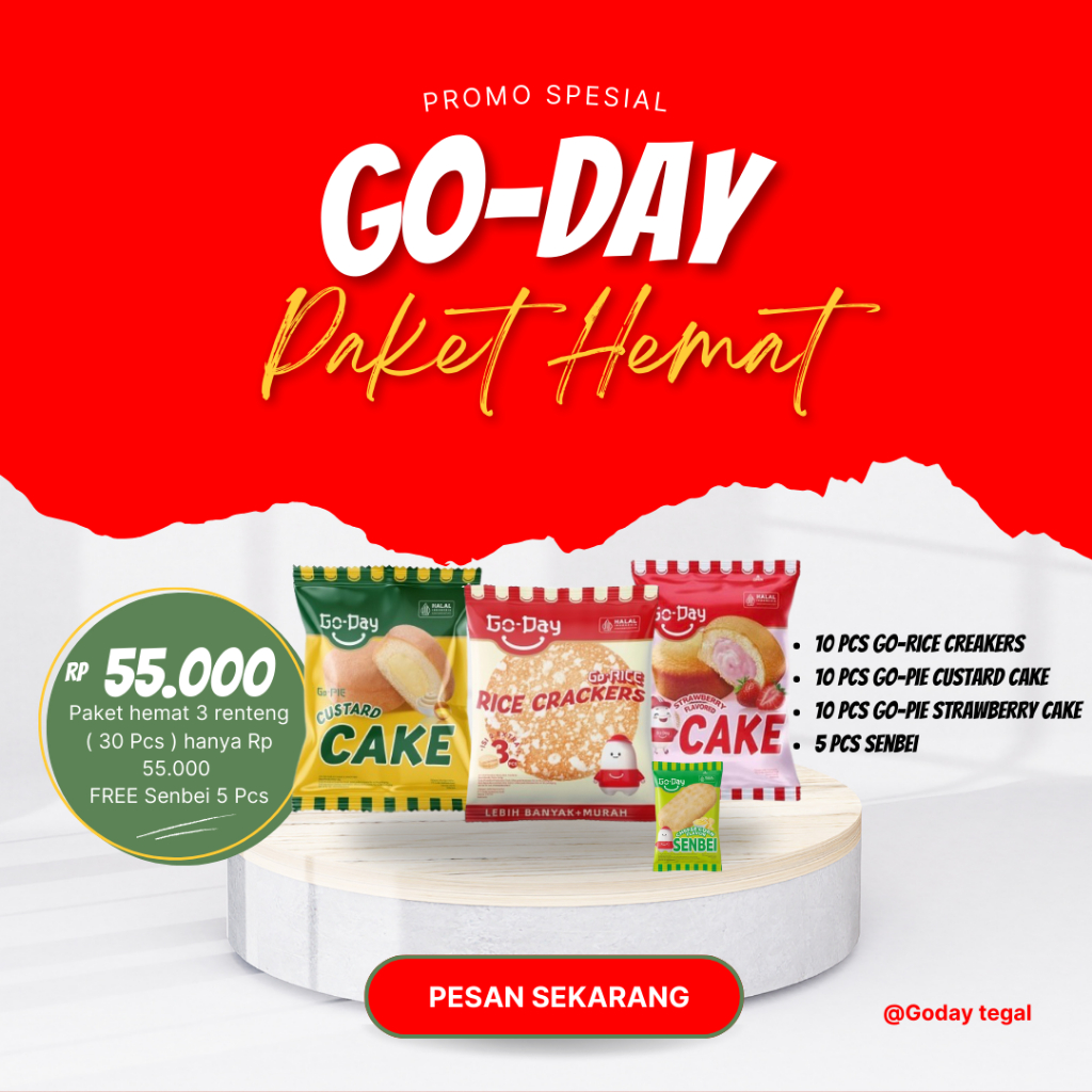 

[ PAKET HEMAT BUNDLING ] BELI GO-RICE + GO-PIE CUSTARD CAKE + GO-PIE STRAWBERRY CAKE ( FREE SENBEI 5 Pcs )