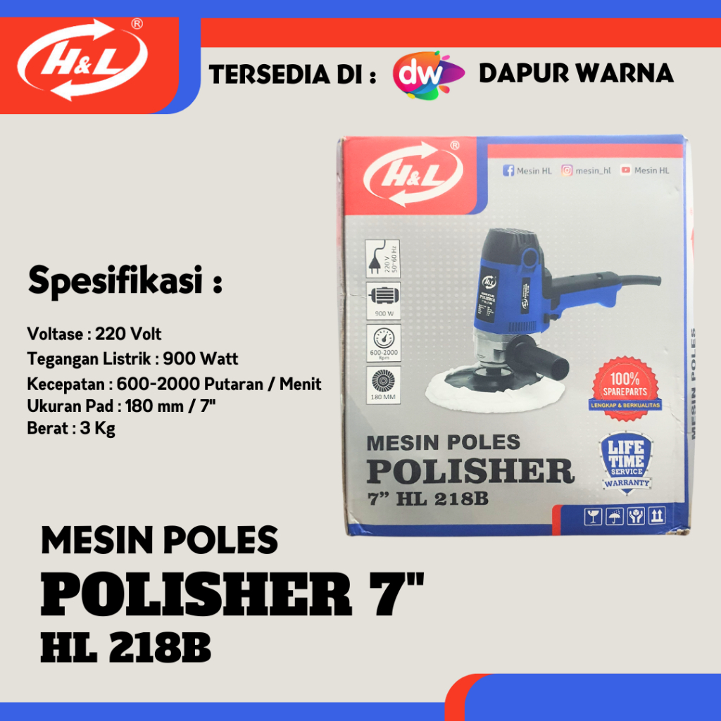 H&L Polisher 7" Model HL 218B (Mesin Poles H&L 7" Model HL 218B)