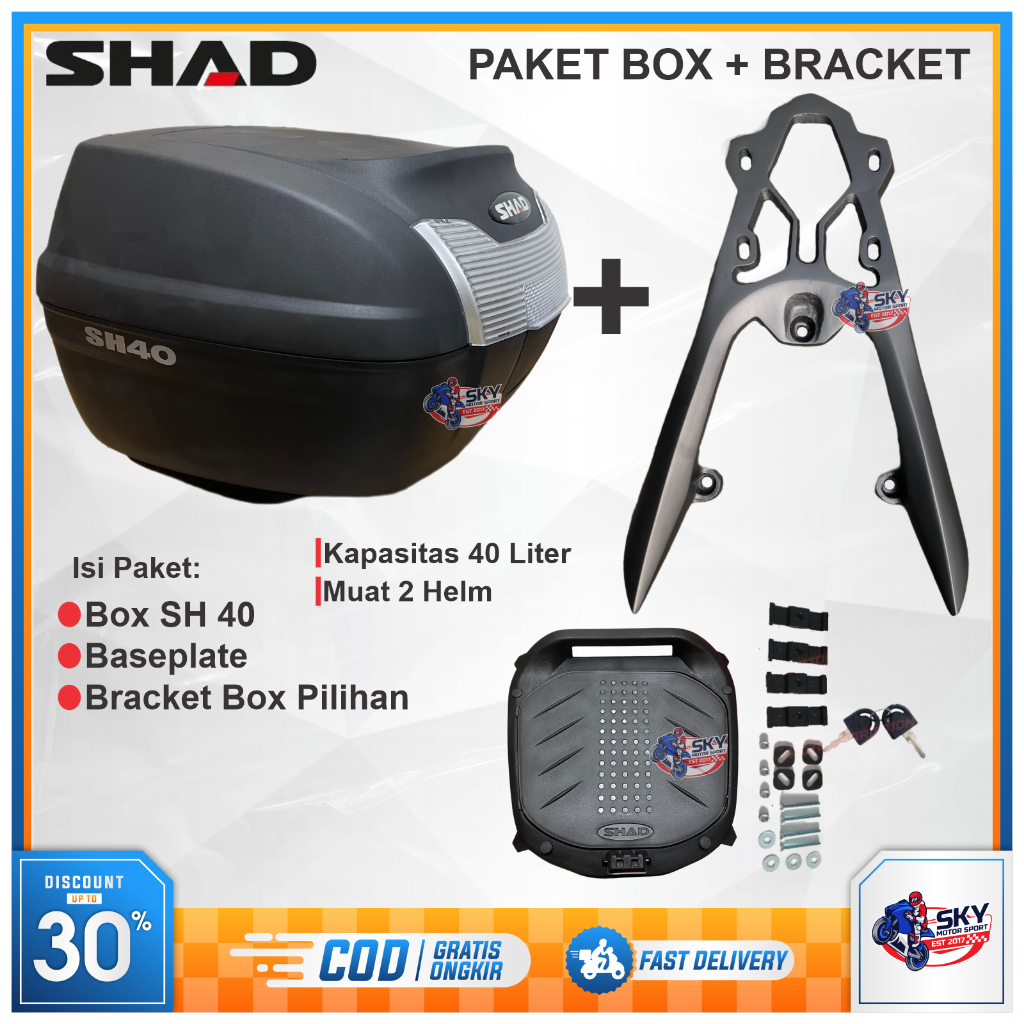 Paket Box + Bracket SHAD SH40 Nmax Vario Pcx Adv Xmax CB150 Beat Scoopy Lexi Freego Mio Original