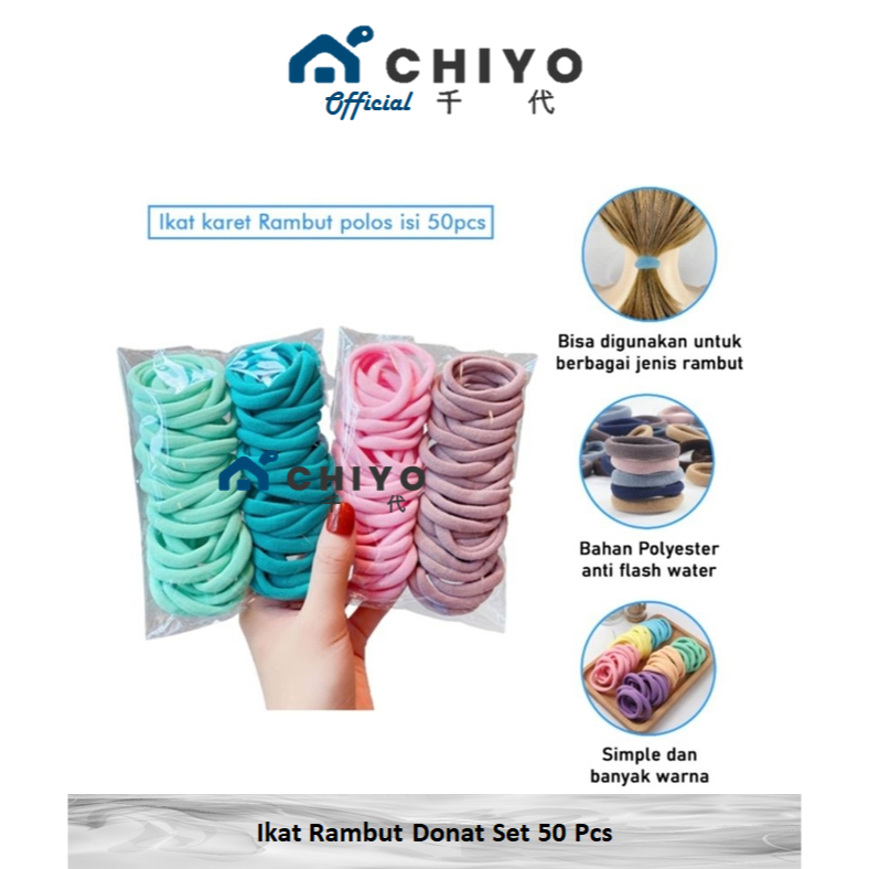 CHIYO Living - Ikat Rambut Donat Set 50 Pcs / Kuncir Rambut Donat Besar - Random