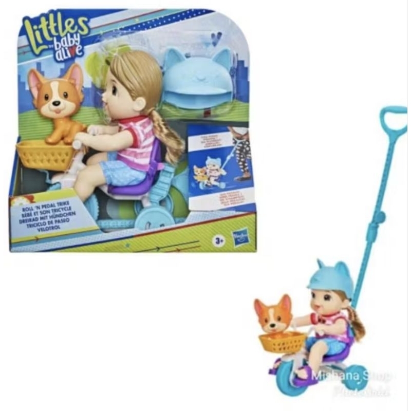 BABY ALIVE  Roll and Pedal Trike Boneka Anak dengan Sepeda Dorong Komplit Set