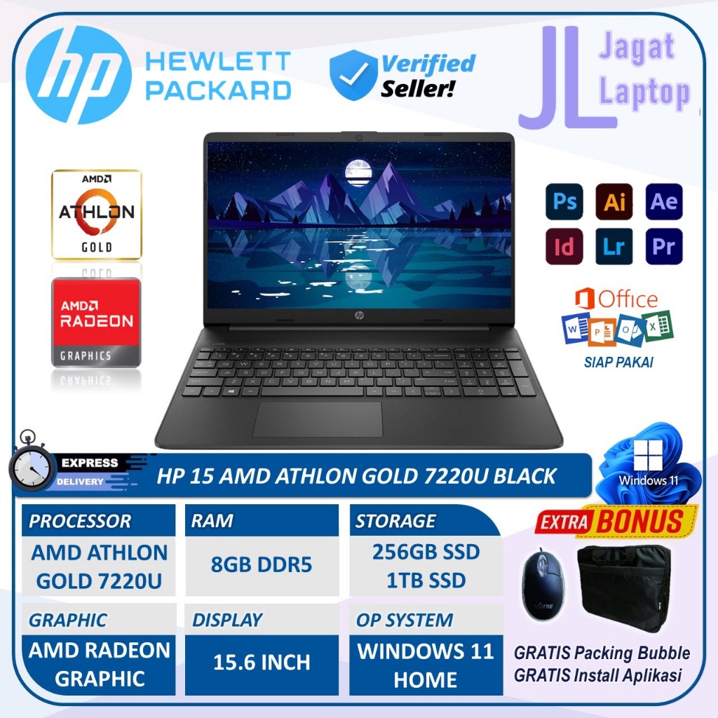 Laptop Hp 15 Amd Athlon Gold 7220u 8GB Ram 512GB SSD 15.6” Win11Home