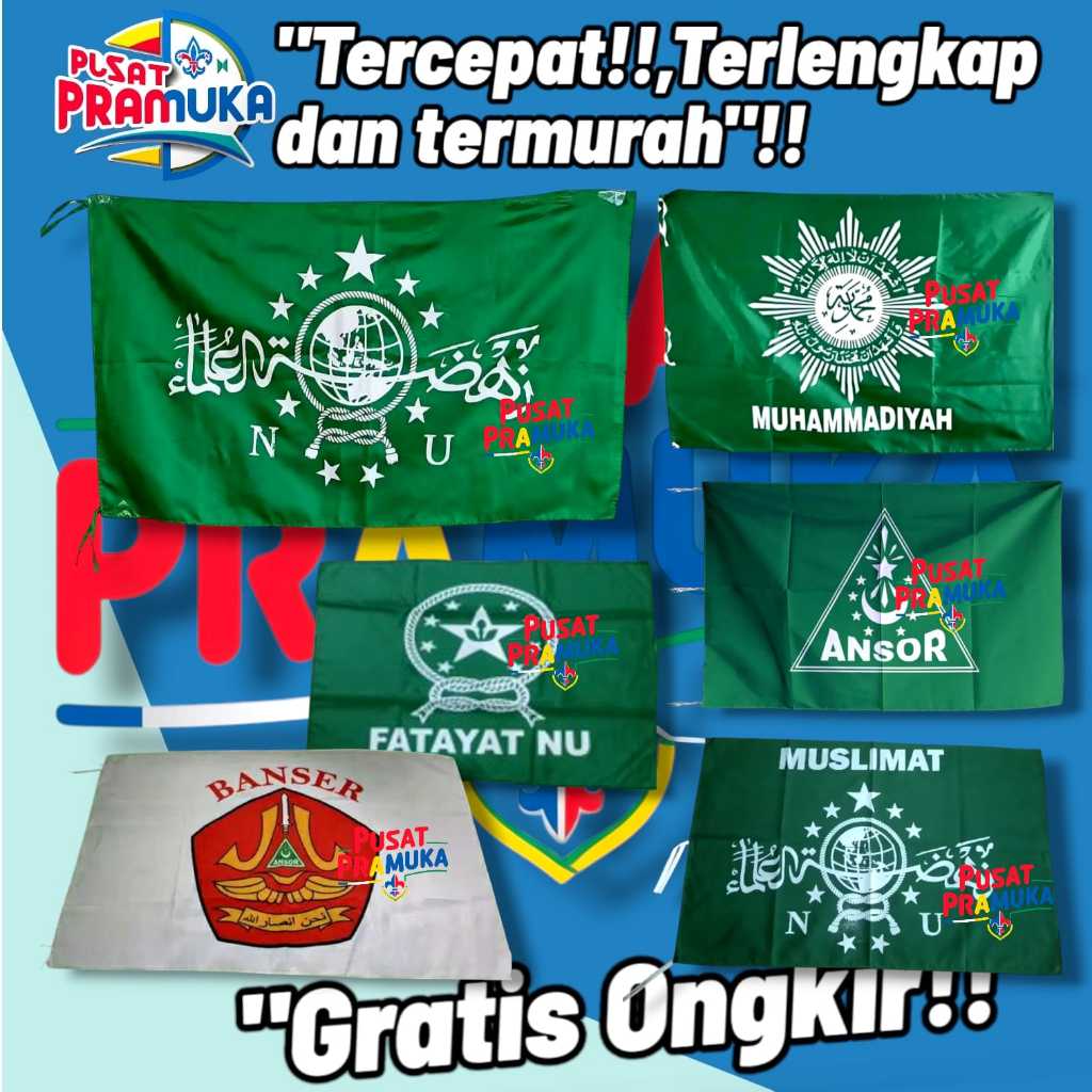 Bendera ansor banser fatayat muhammadiyah muslimat nu besar jumbo ukuran 80x120cm sablon kualitas pr