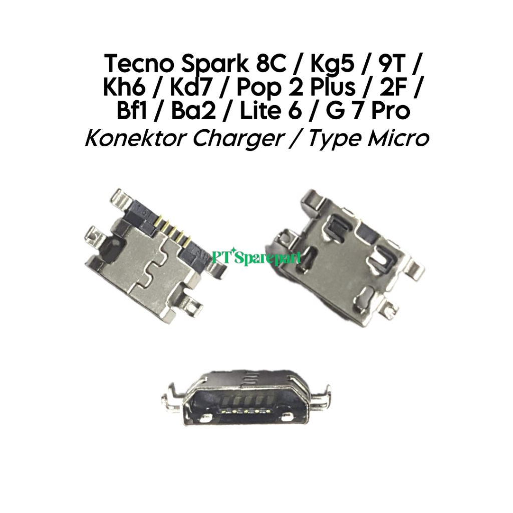 Konektor Charger Only Tipe ( Micro ) Tecno Spark 8C / Spark 9T / Pop 2+ / Pop 2 Plus / Lite 6 / G7 P