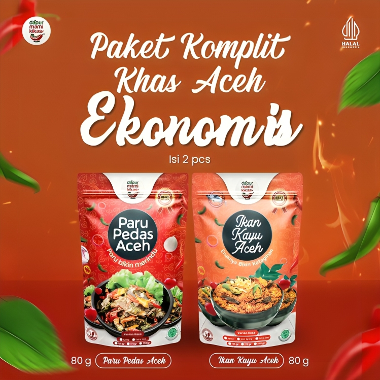 

DapurMamiKikas - Paket Lauk Siap Saji Isi 2 - Ikan Kayu Aceh dan Paru Pedas Kemasan 80g