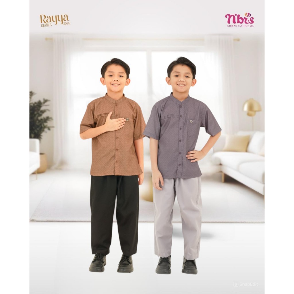 KOKO ANAK LAKI-LAKI QUIN BROWN LAVENDER BY NBRS FASHION BAJU BUSANA MUSLIM KEMEJA LENGAN PENDEK REMA