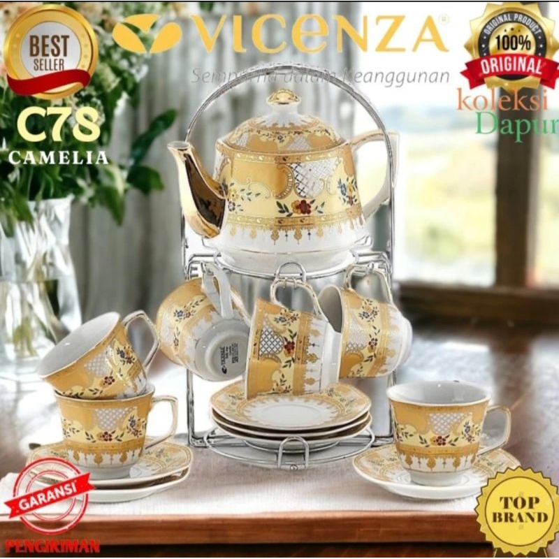 Perlengkapan Minum teh VICENZA C78 CAMELIA, cup & saucer, terdiri dari 6 Cangkir 150ml, 6 lepek, rak