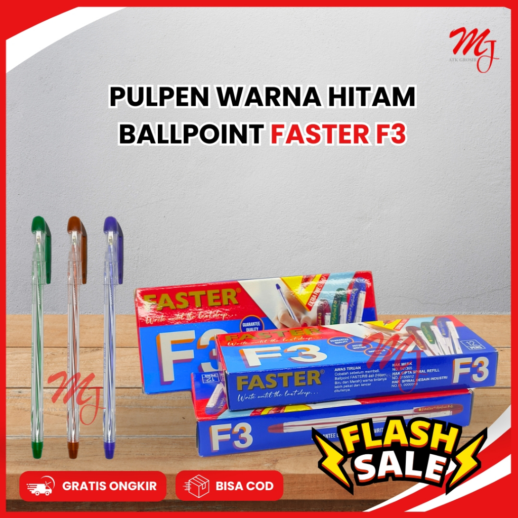 

(isi 12) Ballpoint / Bulpen / Bolpen / Pulpen Faster Hitam F3