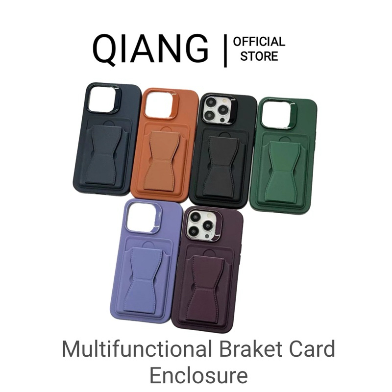 Qiang Case Magnetic Slot Card + Standing Multi Fungsi iPhone 11 12 13 14 15 Pro Max Pelindung Camera