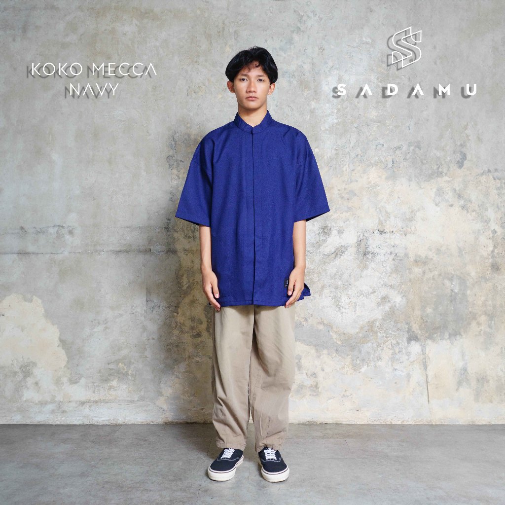 Sadamu Cloth | Baju Koko Mecca Lengan Pendek Pria Dewasa Oversize Premium Original | Warna Biru/Navy