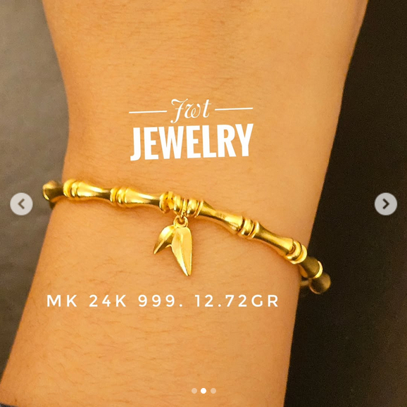 GELANG TANGAN RANTE EMAS 24K 24 KARAT HONGKONG BAMBU TABUNG ADA GANTUNG MAINAN
