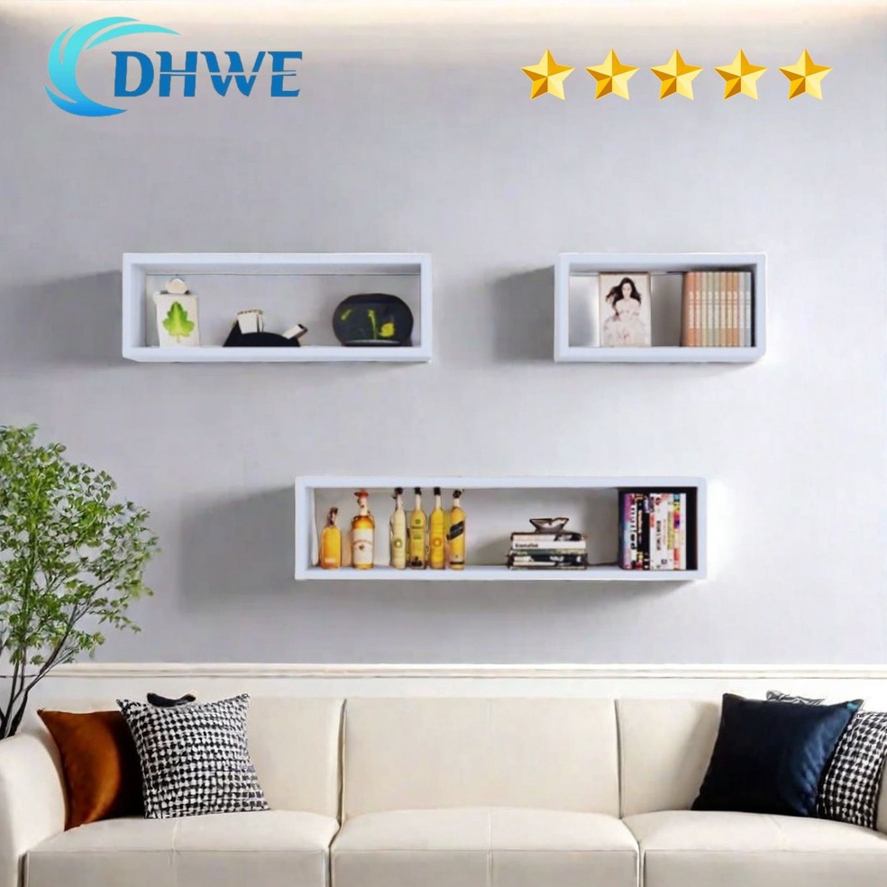 Menarik DHWE Rak Dinding Persegi Panjang Penyimpanan Buku Album Foto Pajangan Rak Serbaguna