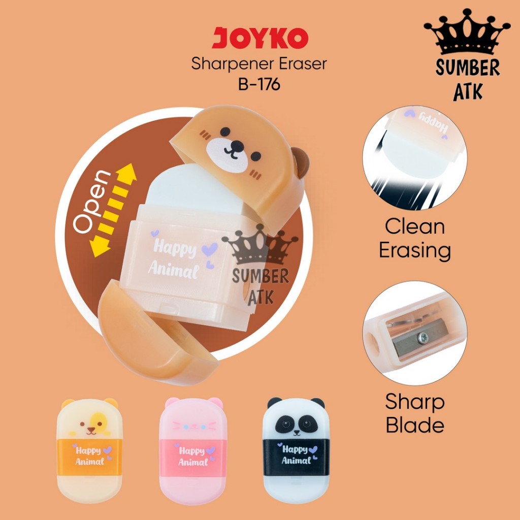 

Sharpener Eraser 2 in 1 Rautan dan Penghapus Joyko B-176 Happy Animal