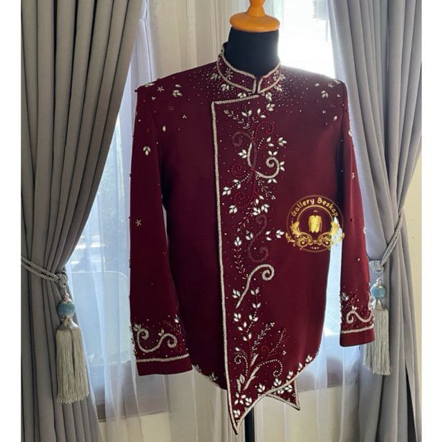 READY Beskap pengantin jogja premium / beskap surjan warna maroon
