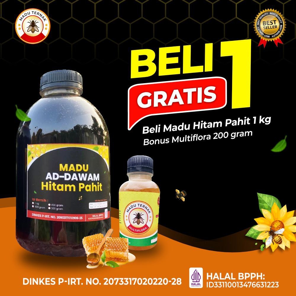 

MADU AD DAWAM HITAM PAHIT BELI 1KG GRATIS 200 GR MULTIFLORA