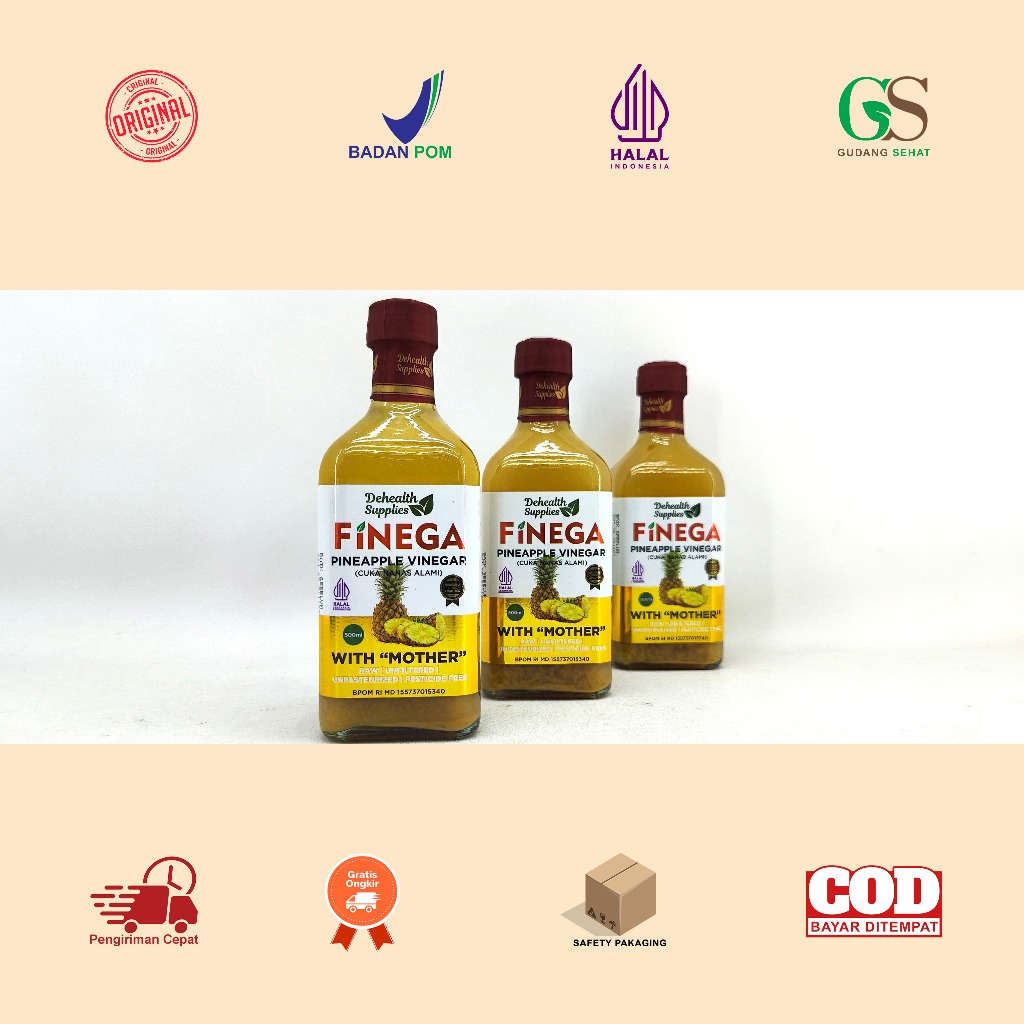 

Manado FINEGA Pineapple Vinegar With Mother Isi 500 ML Botol Kaca - CUKA NENAS - Raw/Unfiltered/Unpasteurized/Pesticide Free