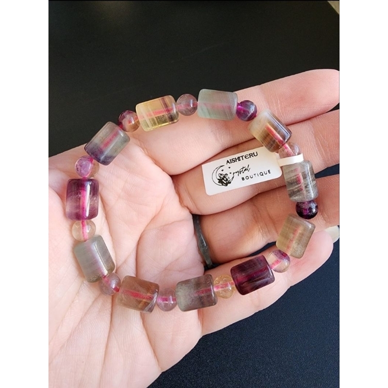 RAINBOW FLUORITE - LULUTONG - Gelang Crystal / Gelang Kristal / Gelang Batu Alam