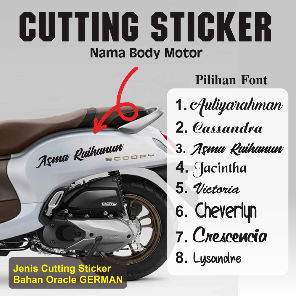 Cutting Stiker Custom Tulisan Nama Sendiri Body Motor Scoopy