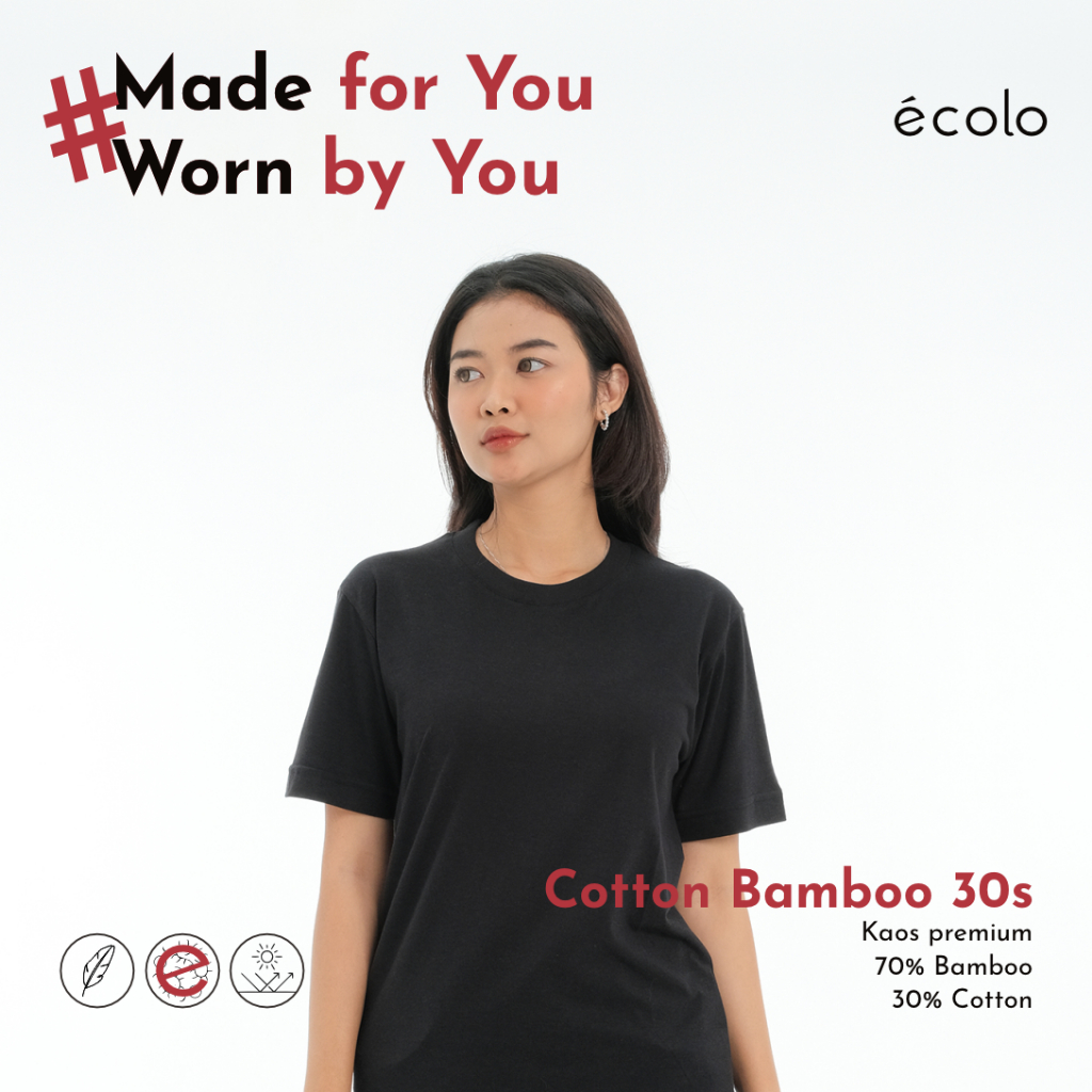Ecolo | Haleine Hitam - Kaos Polos Regular Unisex 30s - Cotton Bamboo Anti Bakteri