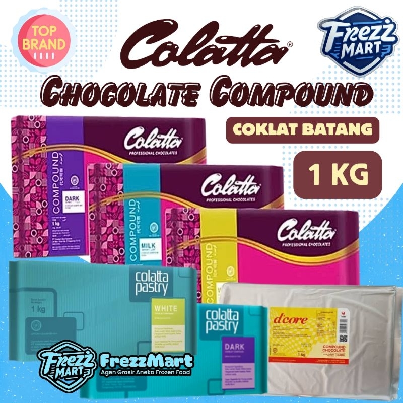 

Colatta Top Brand 1kg Cokelat Compound Pastry D'Core Chocolate Block Dark White Milk Mate Coklat Batang Premium