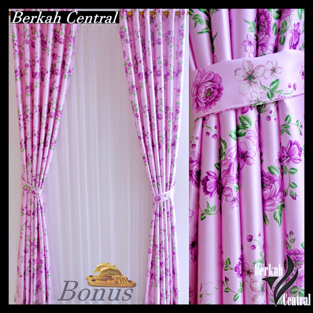 Gorden tirai jendela pintu kamar tidur aesthetic kain blackout shabby tebal UNGU PINK