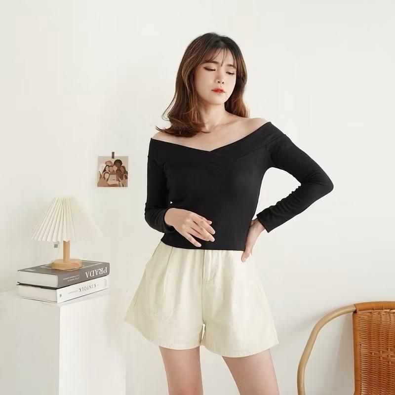 Top One Shoulder Rib Sabrina Blouse