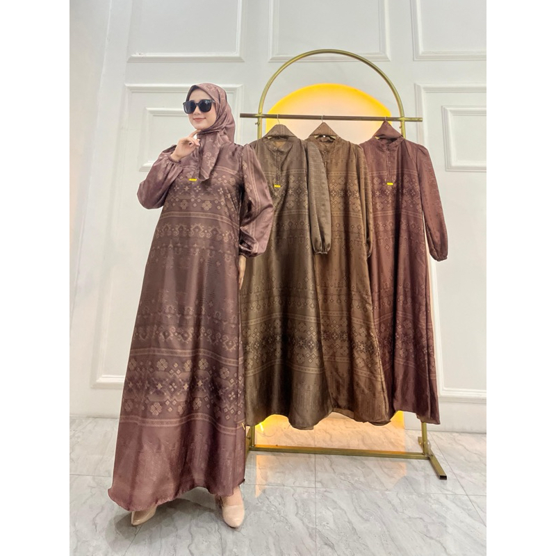 Gamis Armany brown digital motif TMBB MAYUNG set hijab