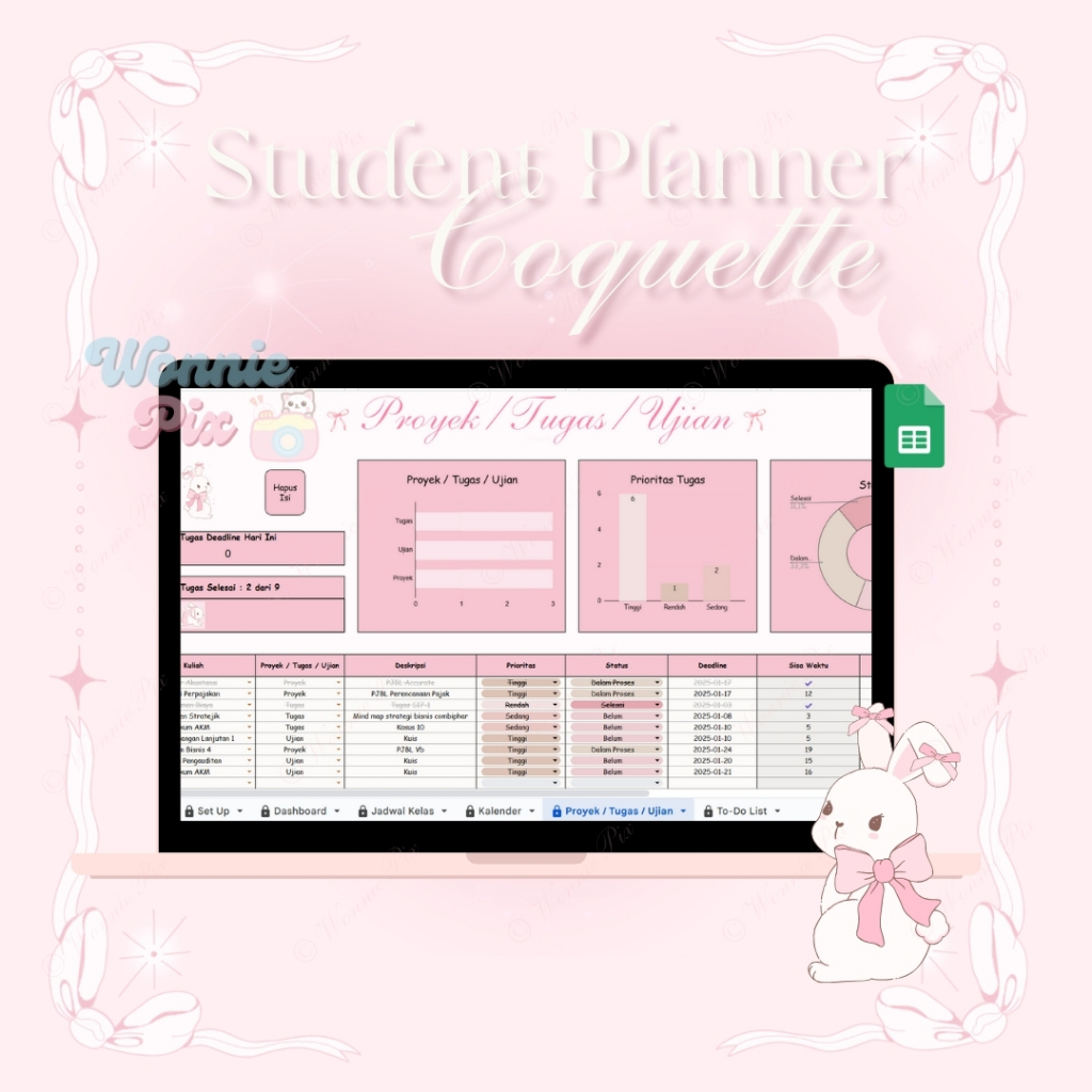

Student Planner - Coquette | Rencana Akademik | Template Perencanaan Mahasiswa | Jadwal Kuliah | Template Spreadsheet