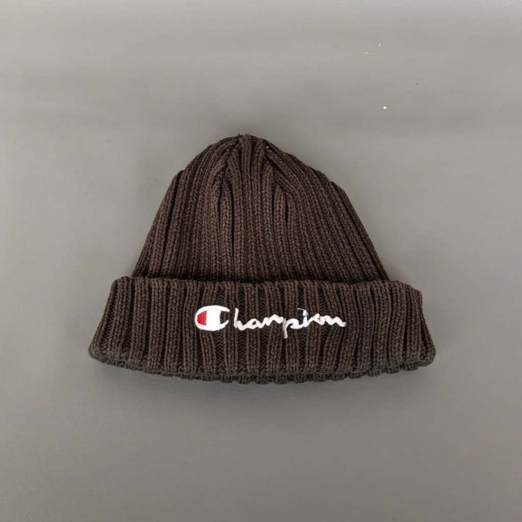 Topi Kupluk Beanie Rajut Unisex Pria Wanita CHAMPION Script Original