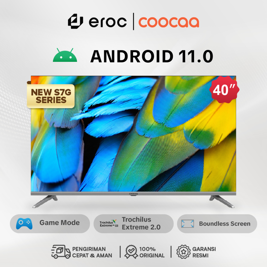 TV COOCAA Smart Android  LED TV 40 Inch - Digital TV - Android 11 - HDR 10 - WIFI 4/5G (Coocaa 40S7G