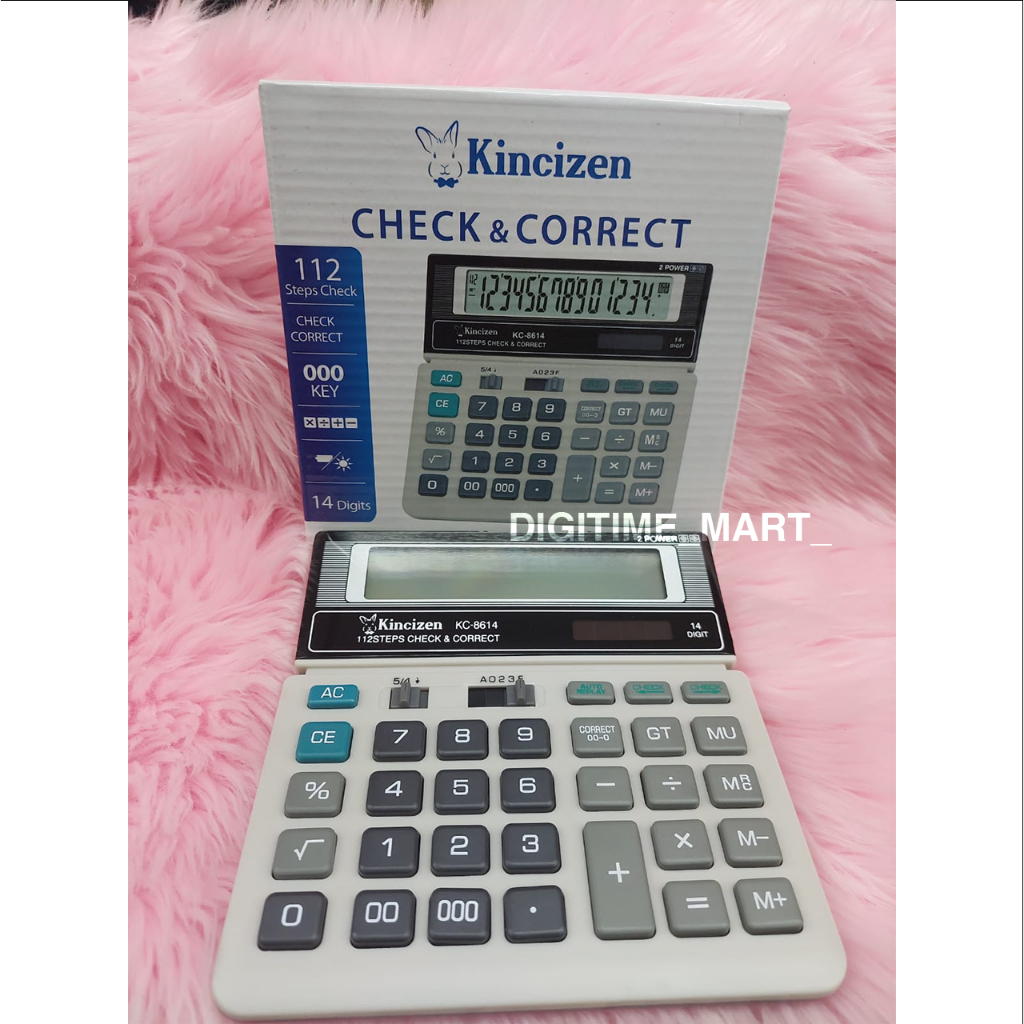 

Kalkulator Kincizen KC-8614 – 14 Digit, Check & Correct, 112 Langkah Cek Ulang