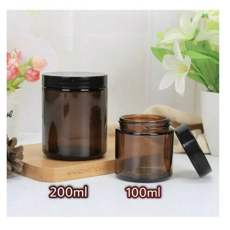 Botol  Kaca Lulur 100ml 200ml Wadah Kaca Amber Coklat Glass Cream Jar Pomade Wax 100gram 200gram  Po