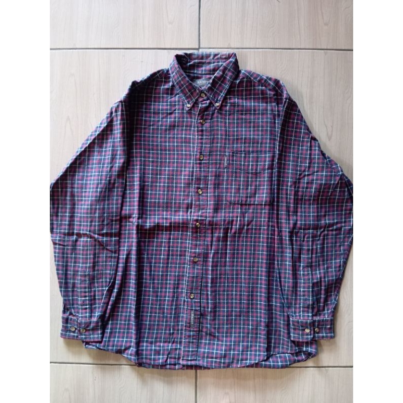 Kemeja Flanel Merek Hazzys Motif Kotak Kotak Bahan Flanel Tebal Size XL Lengan Panjang